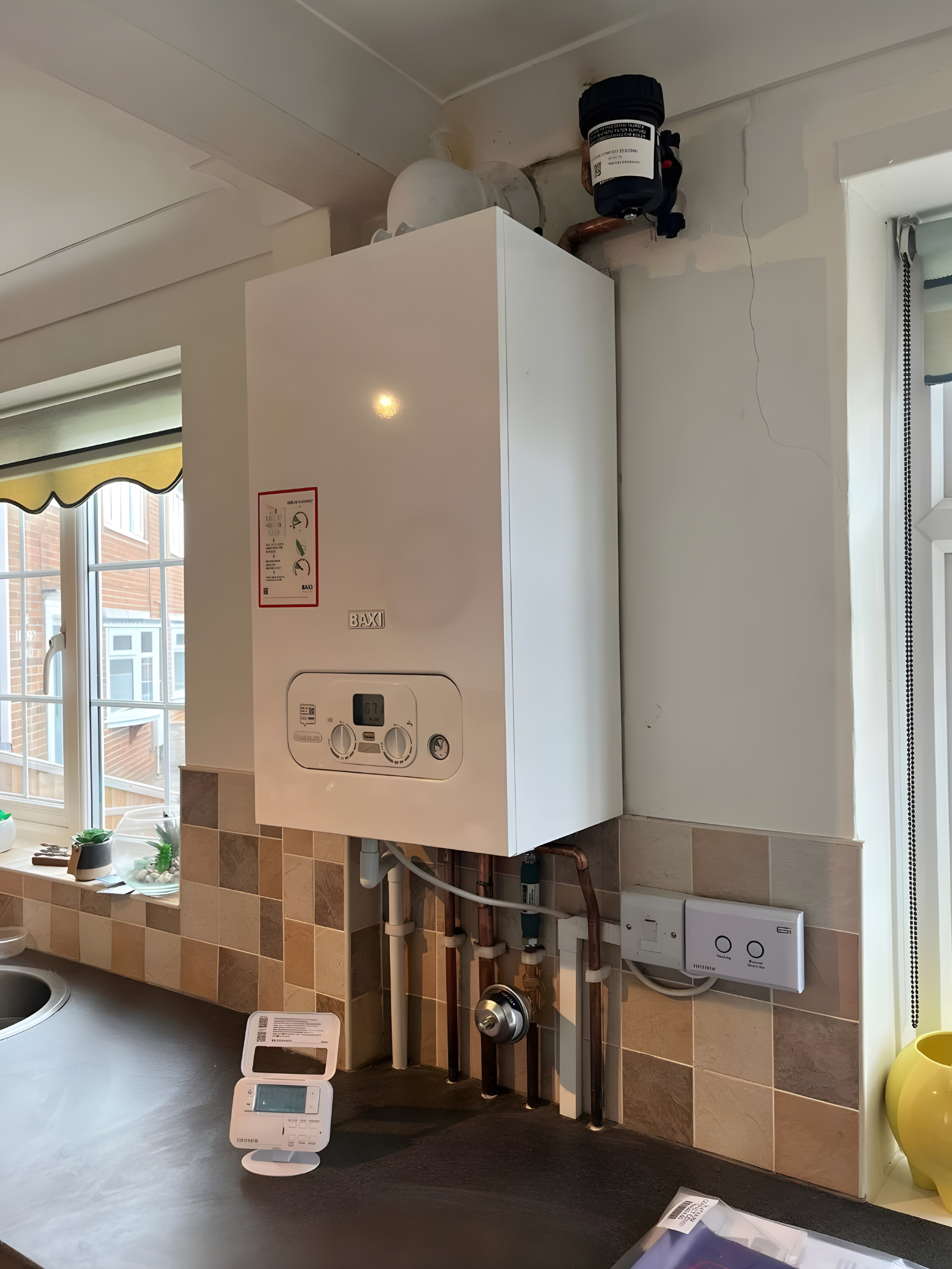 Modern Baxi boiler installed above a kitchen worktop